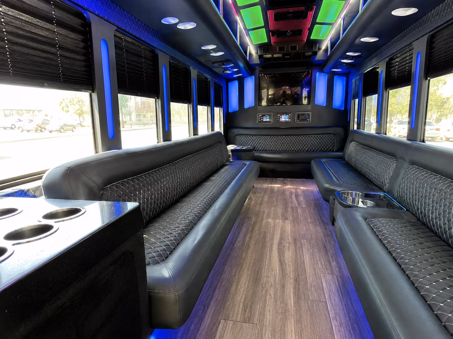 davis 15 passenger party bus inside