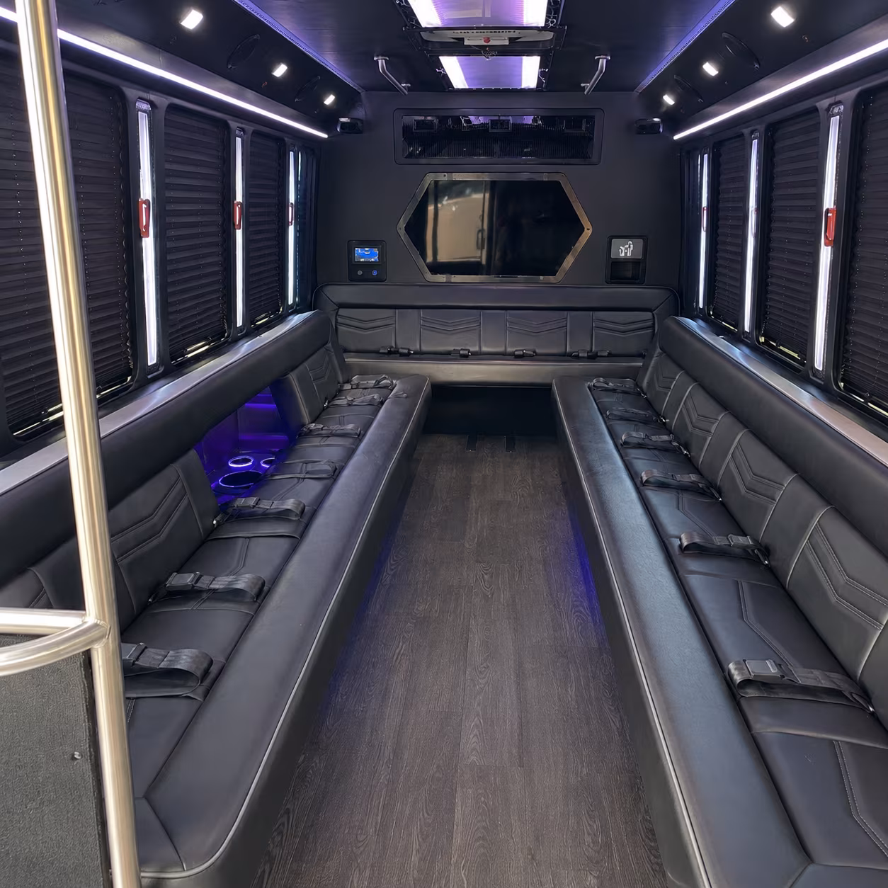 davis 18 passenger party bus interior