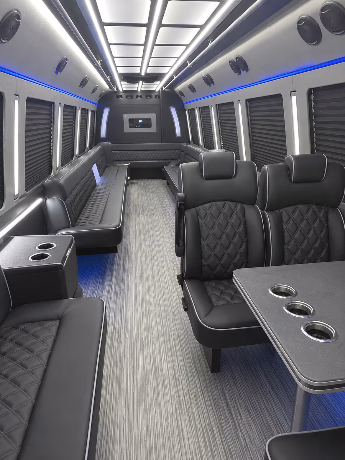 davis 25 passenger party bus inside