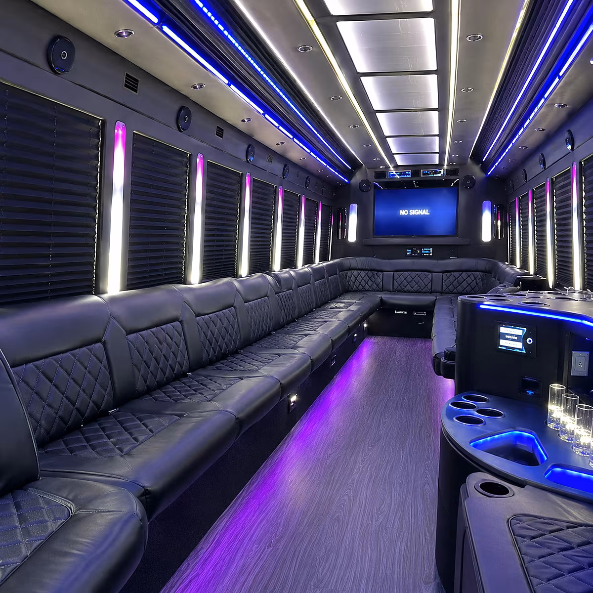 davis 30 passenger party bus inside