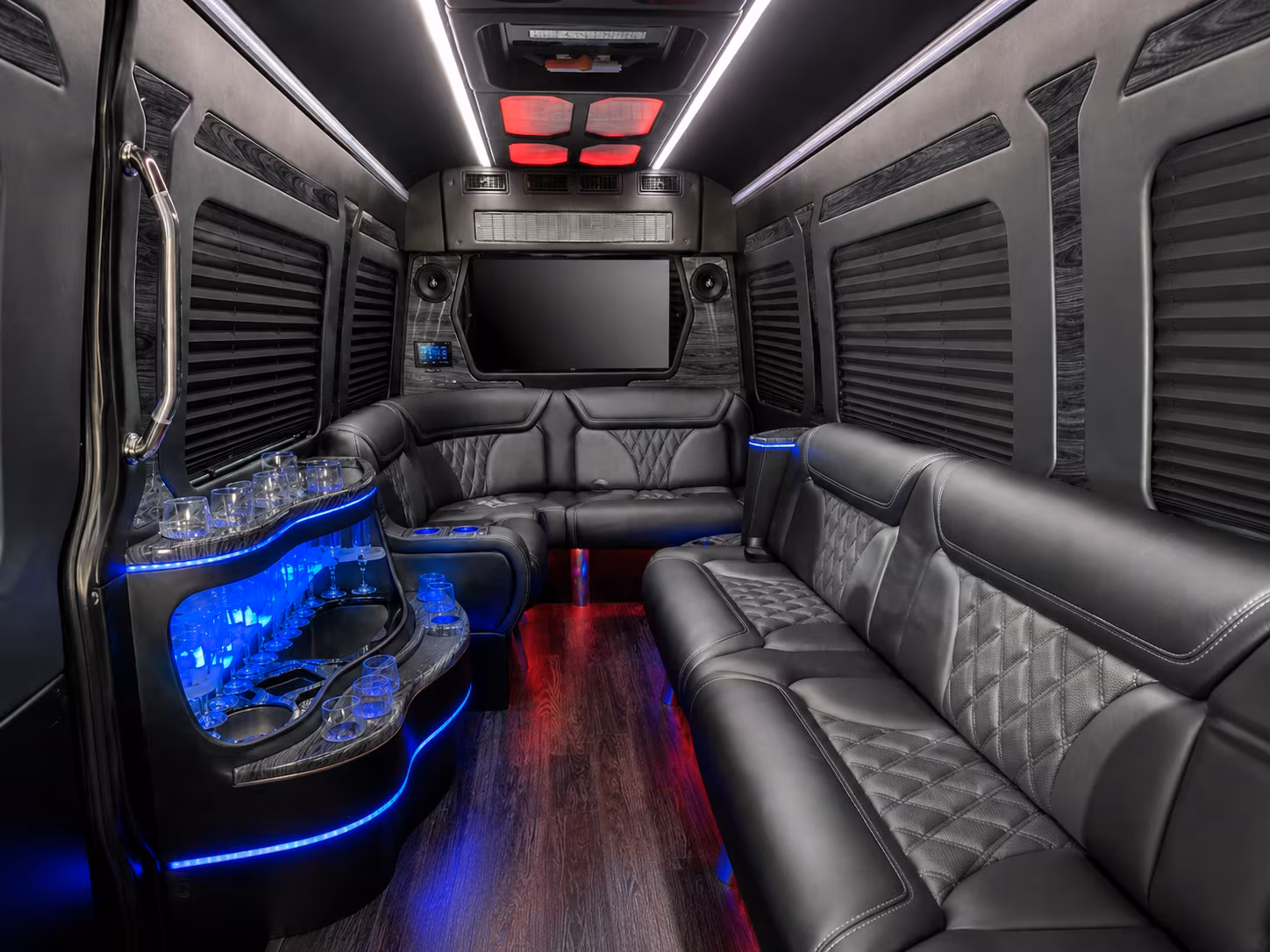 davis 40 passenger party bus inside