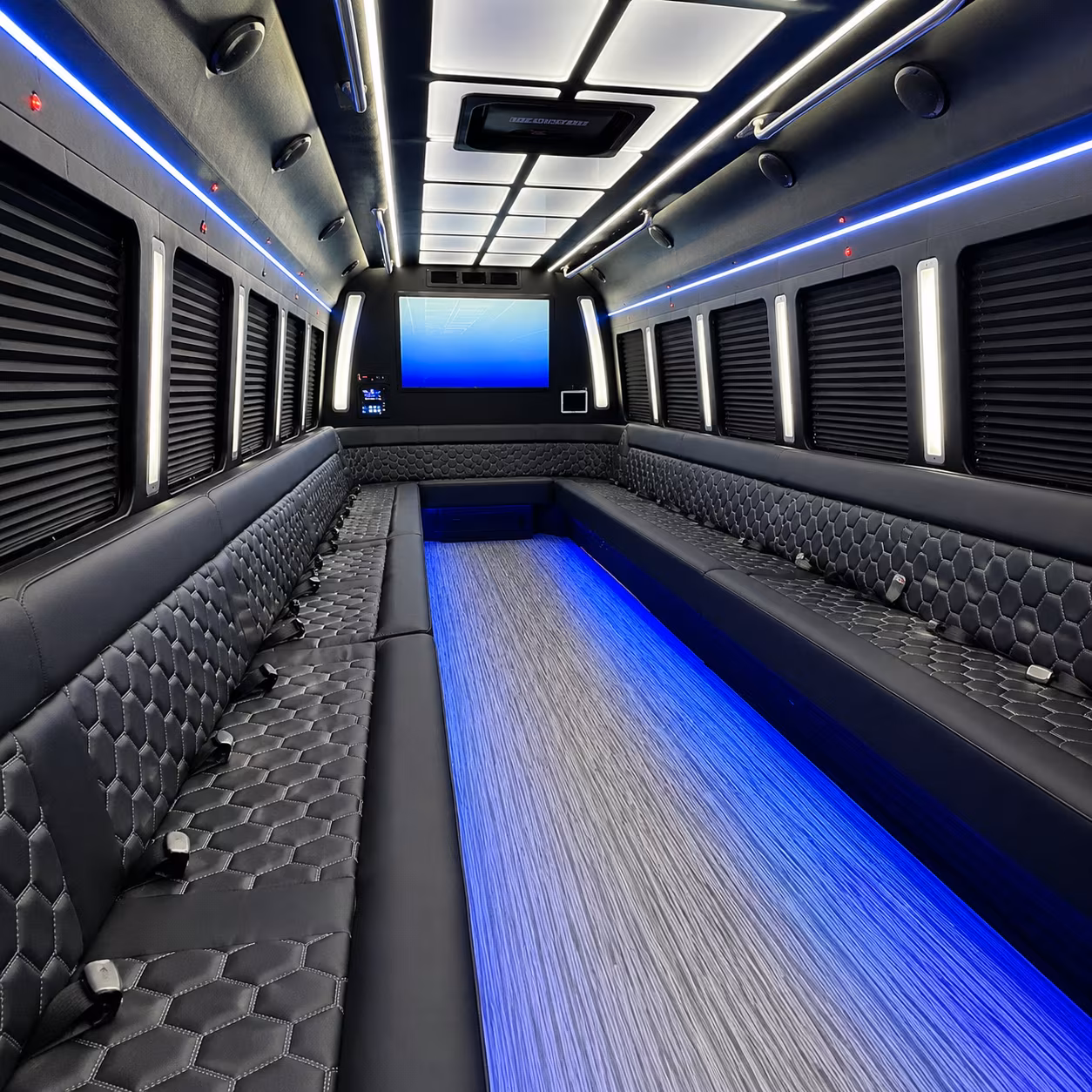 davis 50 passenger party bus inside